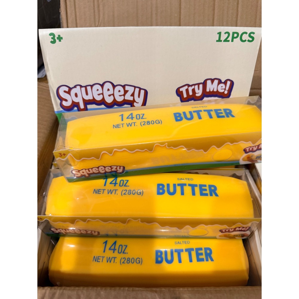 Squeezy Jumbo Salted Butter Stick Squishy Toy 14oz Yellow Novelty Fidget Toy